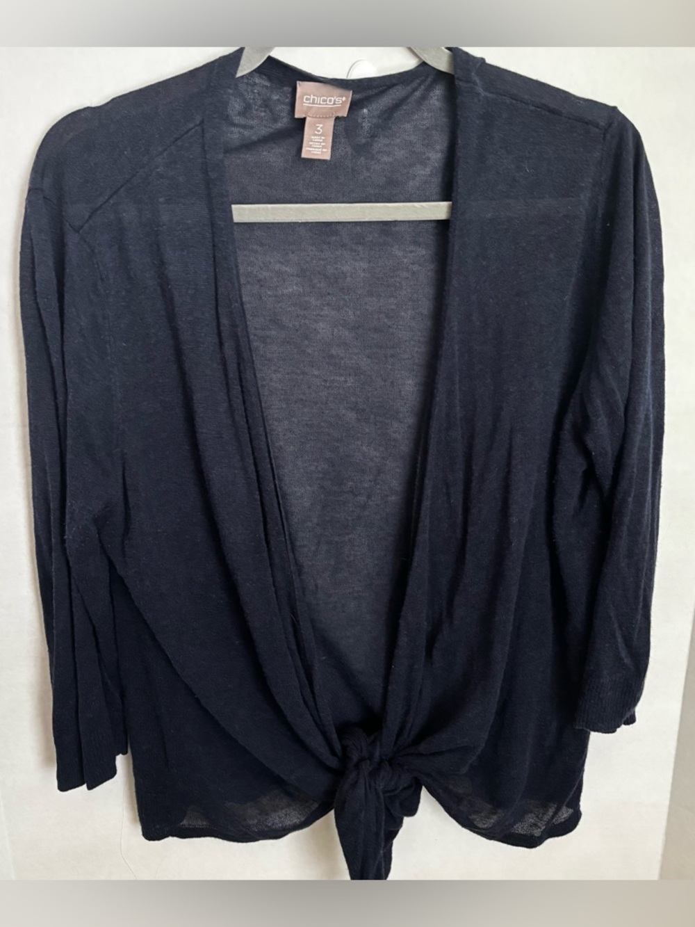 Chico's Dark Navy Knit Open-Front tie front sweater jacket